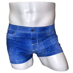 Andrew Christian Small (28-31) Blue Denim Print Swim Trunks Square Cut 70098